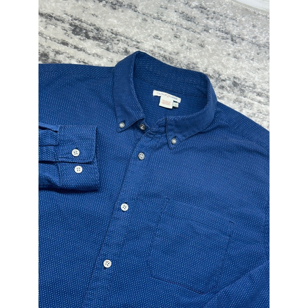 Carbon 2 Cobalt Button Down Shirt Mens L Blue Micro Dot Long Sleeve Cotton